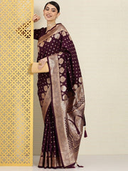 Woven Design Ethnic Motifs Zari Silk Blend Banarasi Saree
