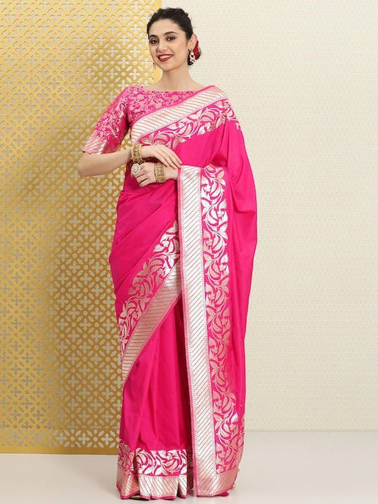 Woven Design Floral Zari Silk Blend Saree