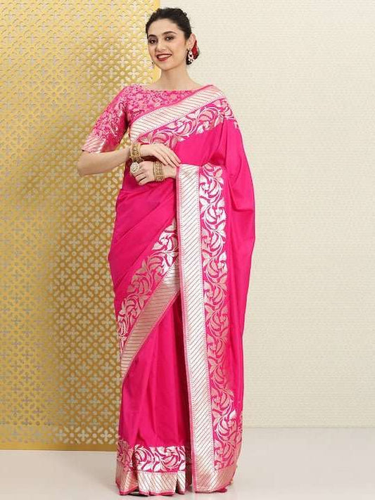 Woven Design Floral Zari Silk Blend Saree