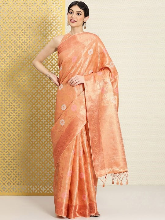 Woven Design Floral Zari Silk Blend Saree