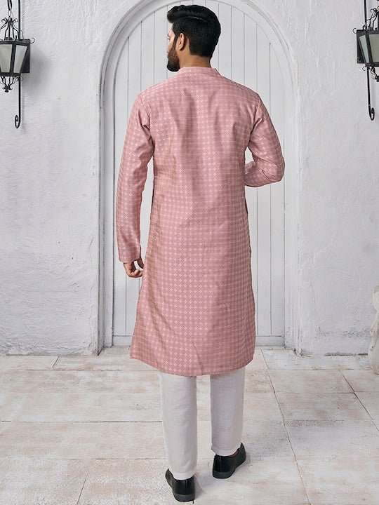 Woven Design Mandarin Collar Kurta - Inddus.com
