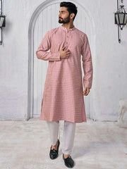 Woven Design Mandarin Collar Kurta - Inddus.com