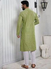 Woven Design Mandarin Collar Kurta - Inddus.com