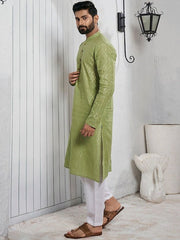 Woven Design Mandarin Collar Kurta - Inddus.com