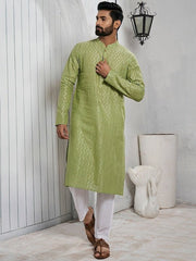 Woven Design Mandarin Collar Kurta - Inddus.com