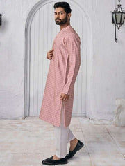 Woven Design Mandarin Collar Kurta - Inddus.com