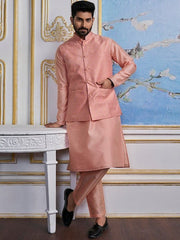 Woven-Design Mandarin Collar Nehru Jacket - Inddus.com