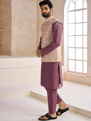 Woven-Design Mandarin Collar Nehru Jacket - Inddus.com