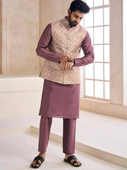 Woven-Design Mandarin Collar Nehru Jacket - Inddus.com