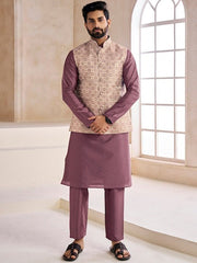 Woven-Design Mandarin Collar Nehru Jacket - Inddus.com