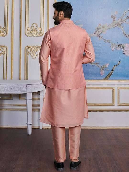 Woven-Design Mandarin Collar Nehru Jacket - Inddus.com
