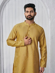 Woven Design Mandarin Collar Straight Kurta - Inddus.com