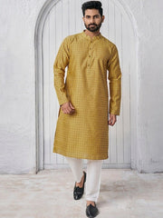 Woven Design Mandarin Collar Straight Kurta - Inddus.com