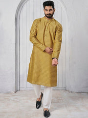 Woven Design Mandarin Collar Straight Kurta - Inddus.com
