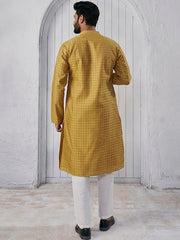 Woven Design Mandarin Collar Straight Kurta - Inddus.com