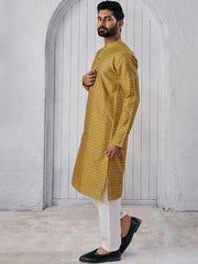 Woven Design Mandarin Collar Straight Kurta - Inddus.com