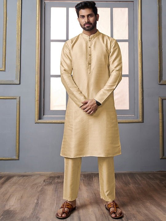 Woven Design Regular Kurta With Trousers - Inddus.com