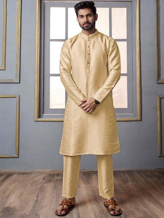 Woven Design Regular Kurta With Trousers - Inddus.com