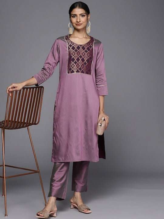 Woven Design Yoke Design Kurta with Trousers - Inddus.com