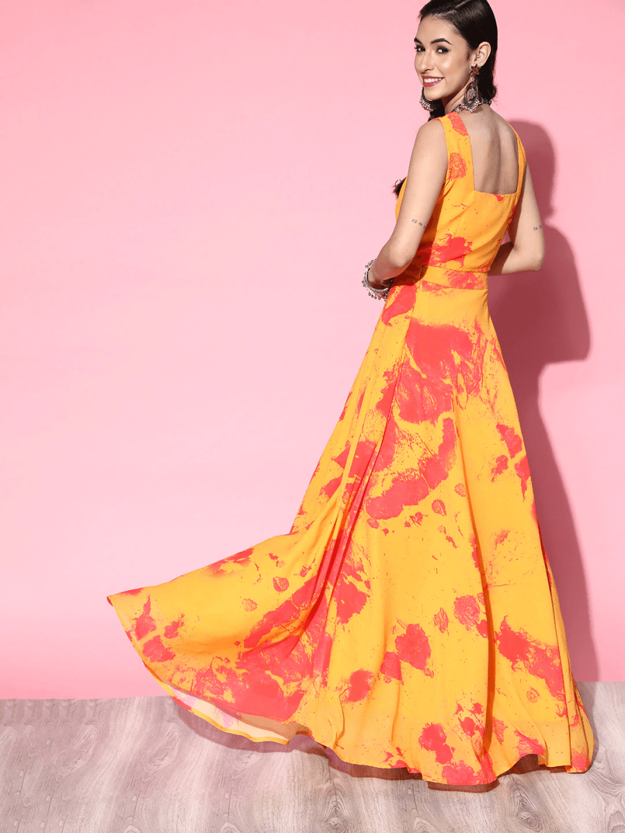 Yellow Digital Print Skirt with Printed Top - Inddus.com