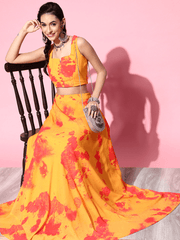 Yellow Digital Print Skirt with Printed Top - Inddus.com