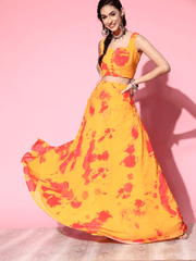 Yellow Digital Print Skirt with Printed Top - Inddus.com