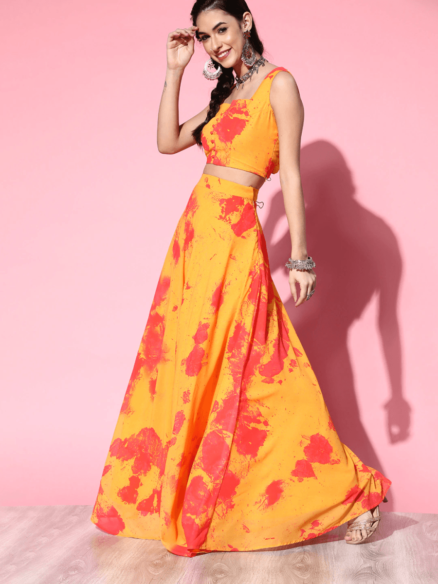 Yellow Digital Print Skirt with Printed Top - Inddus.com