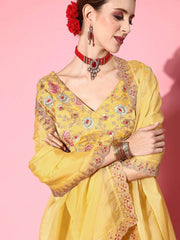 Yellow Embroidered Semi-stitched Lehenga Choli With Dupatta - Inddus.com