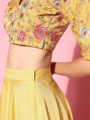Yellow Embroidered Semi-stitched Lehenga Choli With Dupatta - Inddus.com