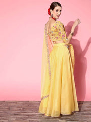 Yellow Embroidered Semi-stitched Lehenga Choli With Dupatta - Inddus.com