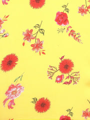 Yellow Floral Digital Print Ruffled Saree - Inddus.com
