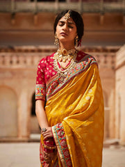 Yellow Silk Partywear Saree - Inddus.com