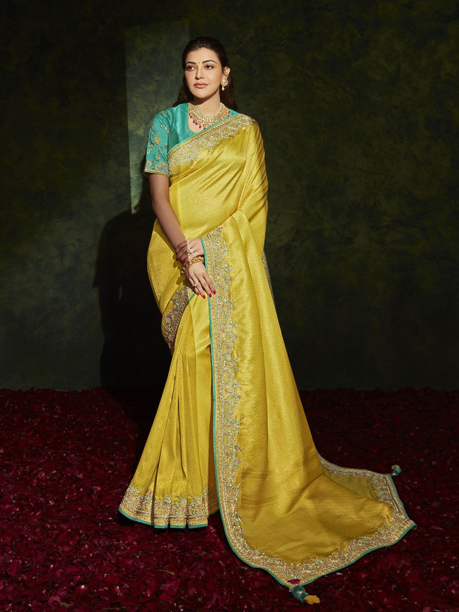 Yellow Silk Traditional Saree - Inddus.com