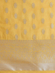 Yellow & Silver-Toned Woven Design Zari Tissue Kanjeevaram Saree - Inddus.com