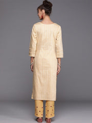Yellow Yoke Embroidered Kurta with Embroidered Pants - inddus-us