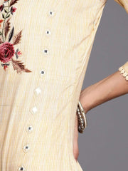 Yellow Yoke Embroidered Kurta with Embroidered Pants - inddus-us