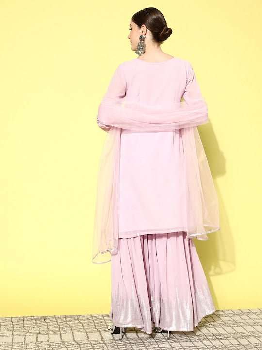 Yoke Design Regular Sequinned Kurta with Sharara & With Dupatta - Inddus.com