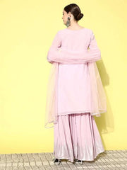 Yoke Design Regular Sequinned Kurta with Sharara & With Dupatta - Inddus.com