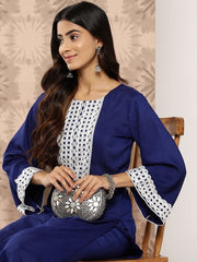 Yoke Design Regular Thread Work Kurta with Trousers - Inddus.com