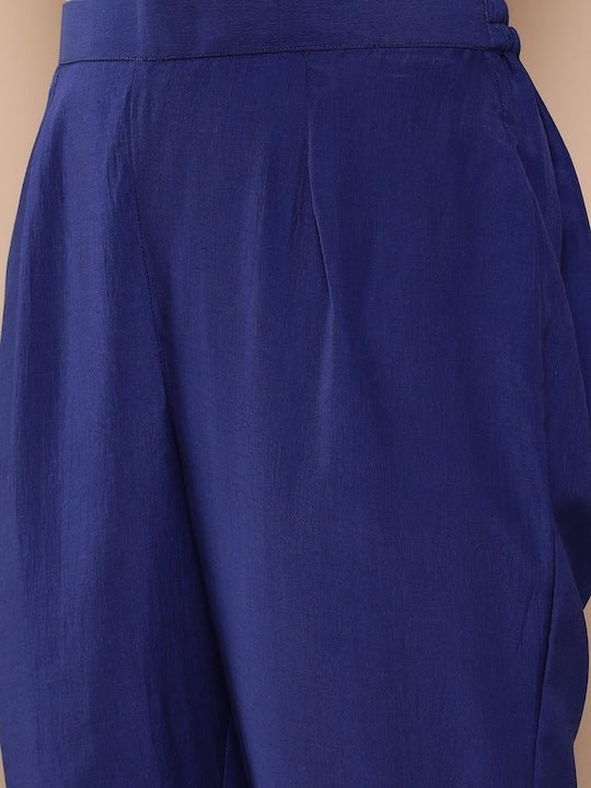 Yoke Design Regular Thread Work Kurta with Trousers - Inddus.com