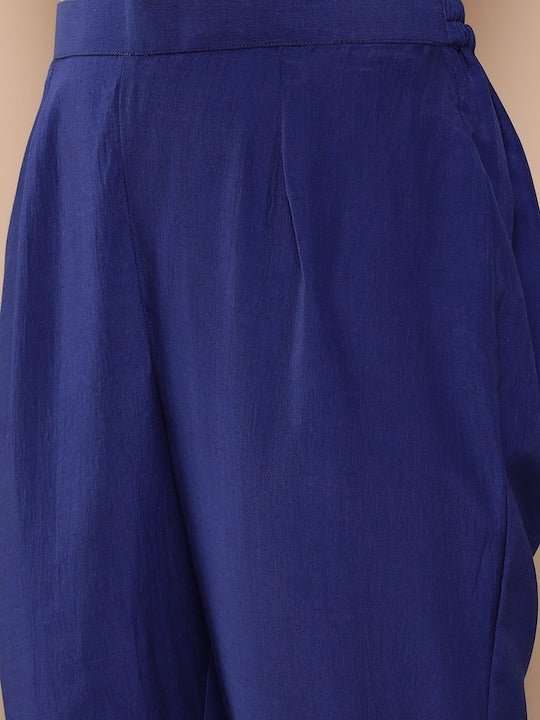 Yoke Design Regular Thread Work Kurta with Trousers - Inddus.com