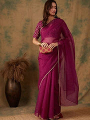 Zari Bordered Organza Saree
