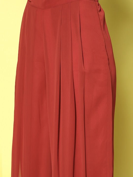 Zari Embroidered Georgette Top with Palazzos - Inddus.com