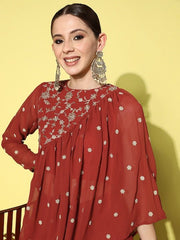 Zari Embroidered Georgette Top with Palazzos - Inddus.com