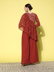 Zari Embroidered Georgette Top with Palazzos - Inddus.com
