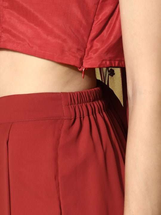 Zari Embroidered Georgette Top with Palazzos - Inddus.com