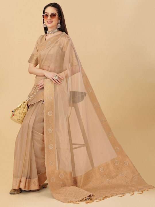 Zari Organza Saree - Inddus.com