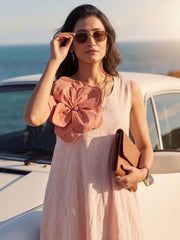 Peach Cotton Floral Fit and Flared Indo Western Dress