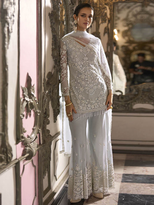 Silver Handwork Embroidered Palazzo Suit
