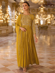 Mustard Gold Embroidered Anarkali Suit